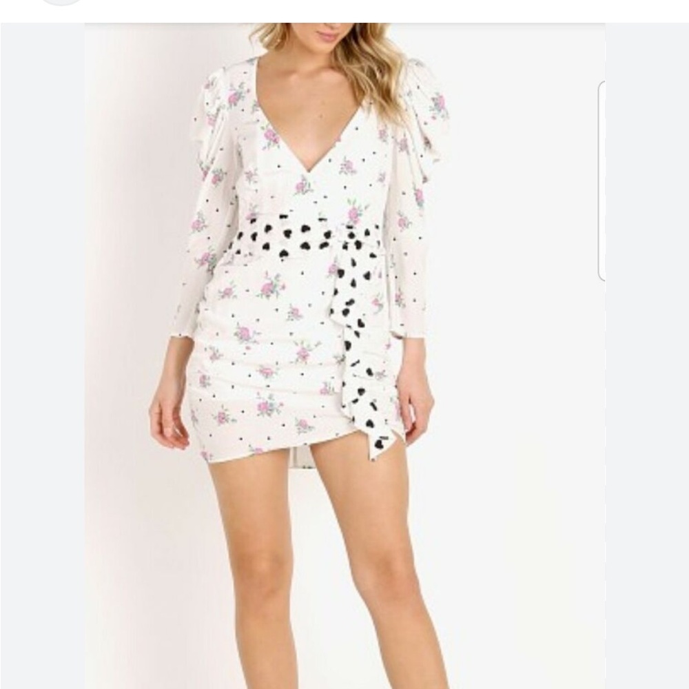 For Love & Lemon  Floral and Black Polka Dot Dress size medium